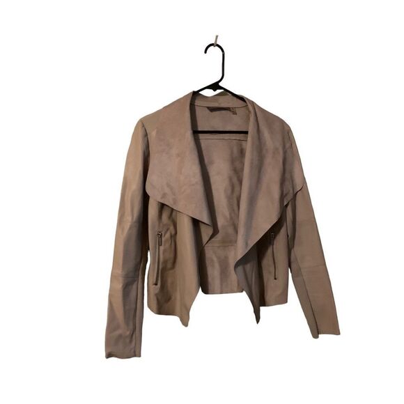 Women Bagatelle Tan Draped Faux Leather Jacket With Zip Pockets - Picture 1 of 6